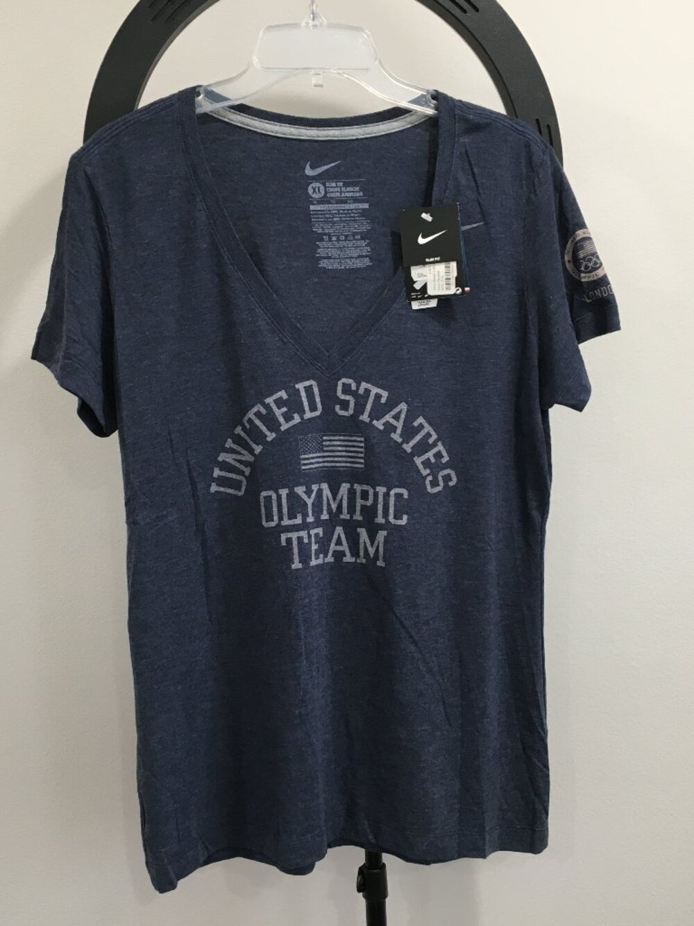 NWT NIKE Navy Heather USA London Olympics Team V Neck Short Sleeve Tee Shirt